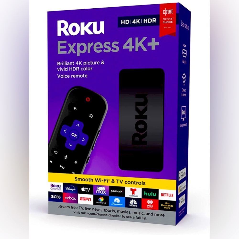 Roku Express 4K+ 2021 | 4K/HDR with Roku Voice Remote and Premium HDMI Cable